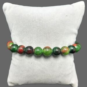 Peacock Agate Beaded Bracelet Artisan Made 8mm Gemstone Stretch Stackable New